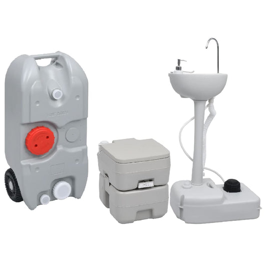 vidaXL Portable Camping Toilet and Handwash Stand Set with Water Tank