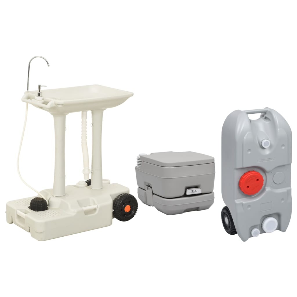 vidaXL Portable Camping Toilet and Handwash Stand Set with Water Tank