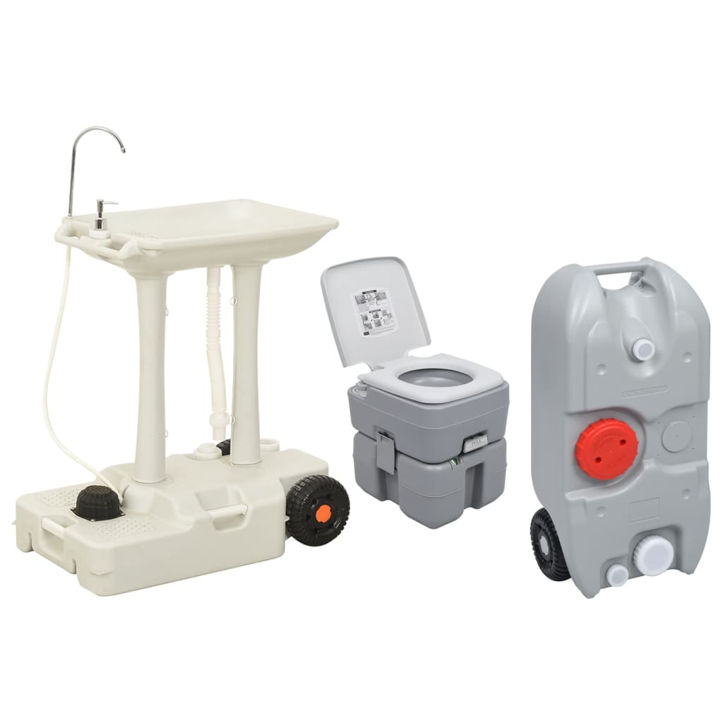 vidaXL Portable Camping Toilet and Handwash Stand Set with Water Tank