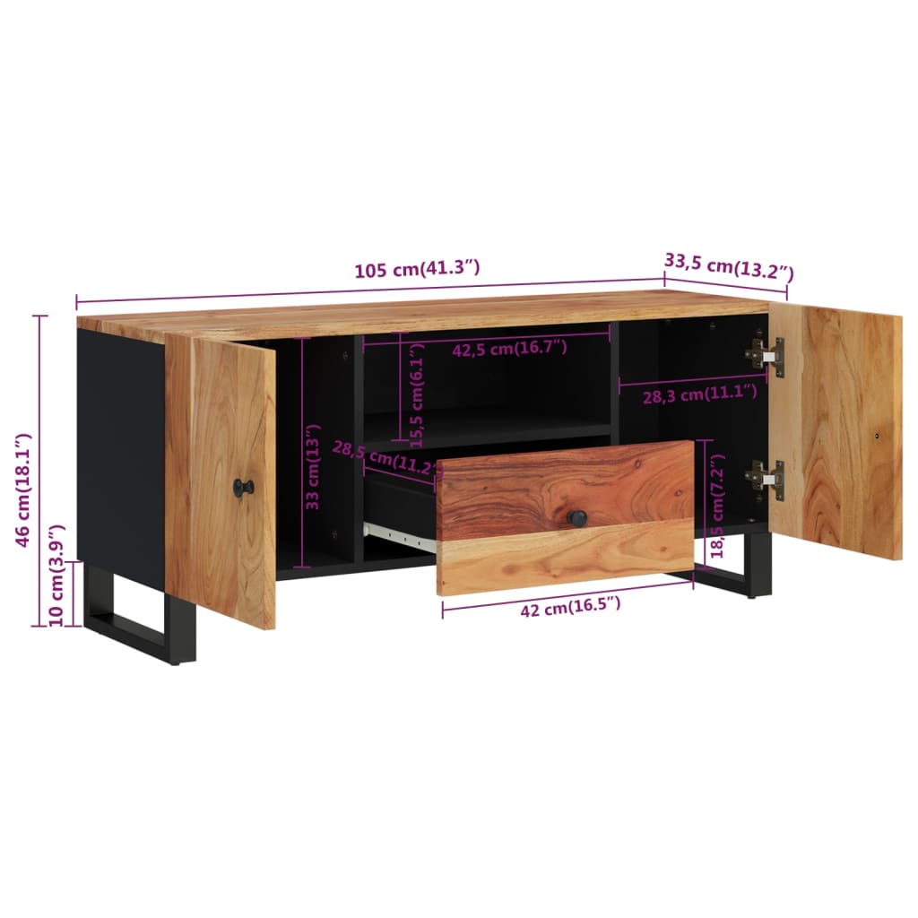TV Cabinet 105x33,5x46 cm Solid Wood Acacia&Engineered Wood
