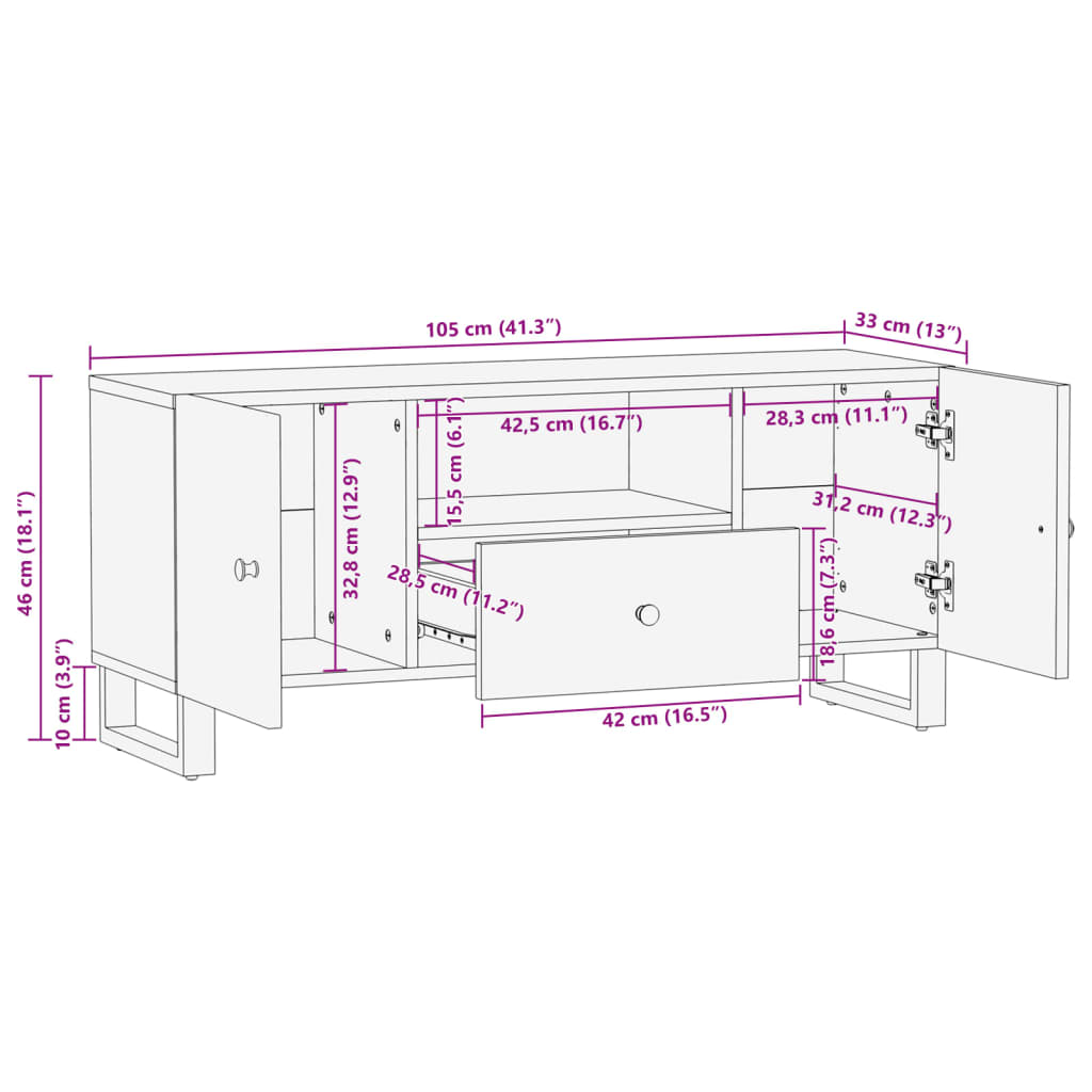 TV Cabinet 105x33,5x46 cm Solid Wood Reclaimed&Engineered Wood