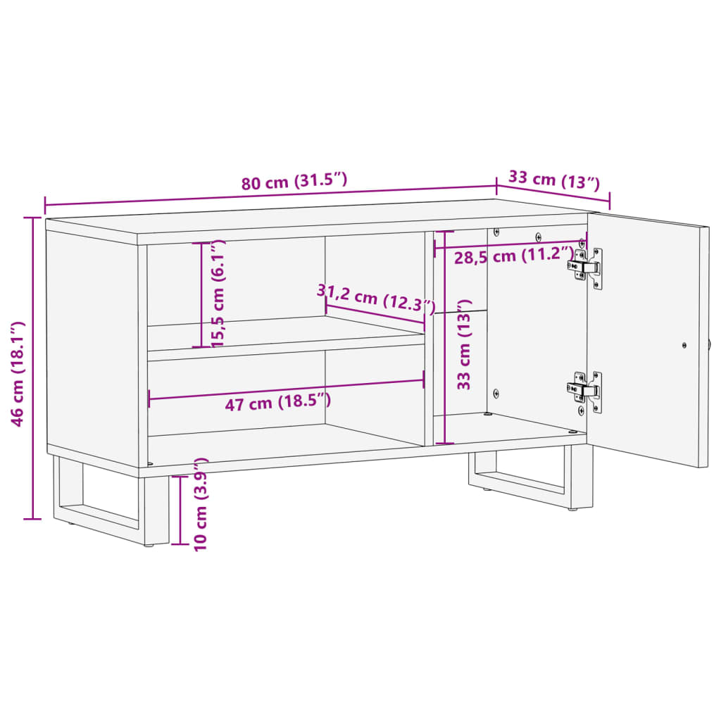 vidaXL TV Cabinet 80x33x46 cm Solid Wood Reclaimed&Engineered Wood