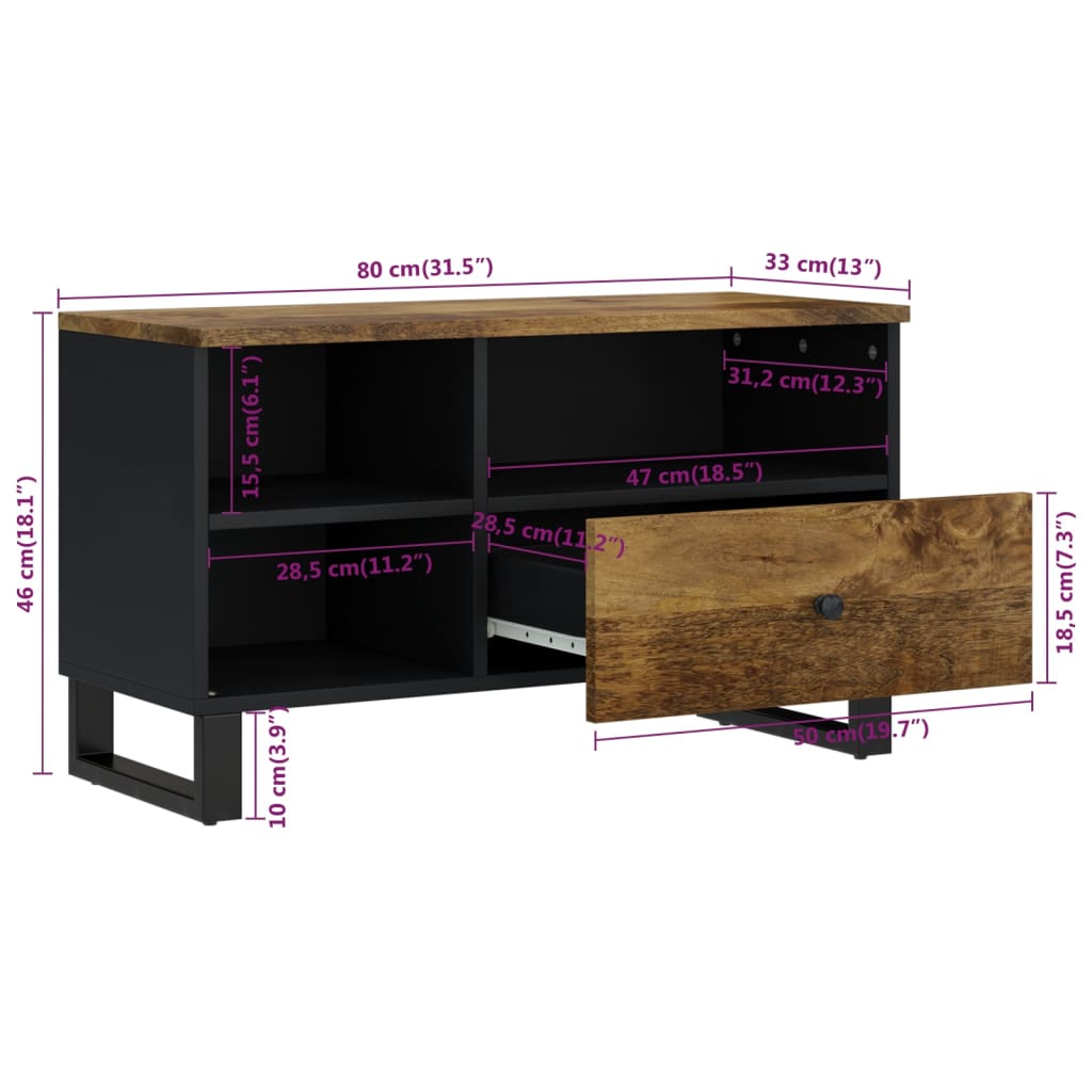 TV Cabinet 80x33x46 cm Solid Wood Mango&Engineered Wood