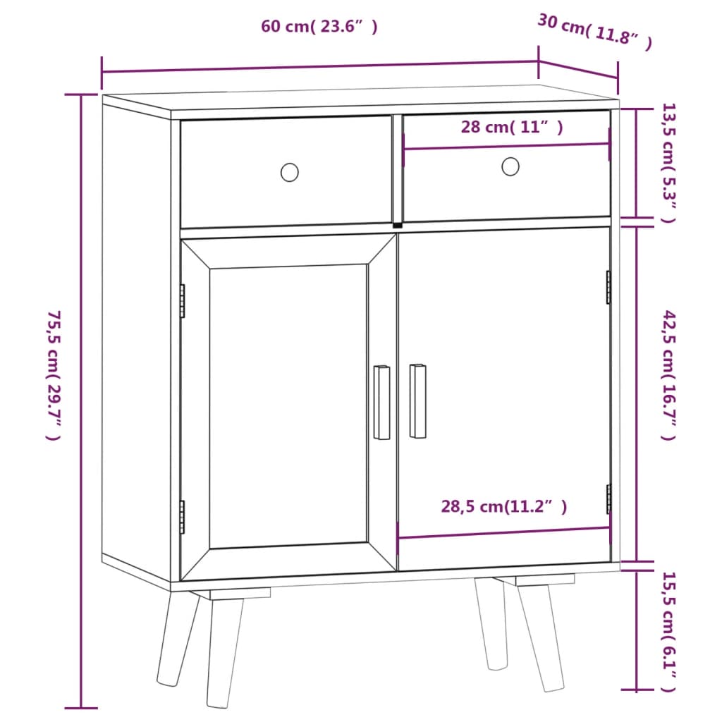 vidaXL Sideboard with Drawers 60x30x75.5 cm Engineered Wood