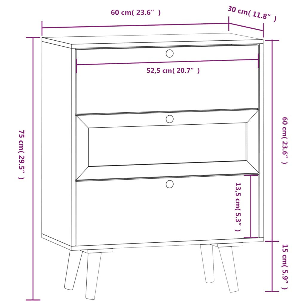 vidaXL Sideboard with Drawers 60x30x75 cm Engineered Wood