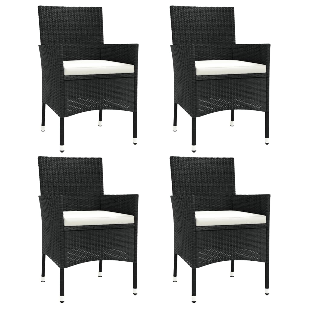 vidaXL Garden Chairs with Cushions 4 pcs Black Poly Rattan