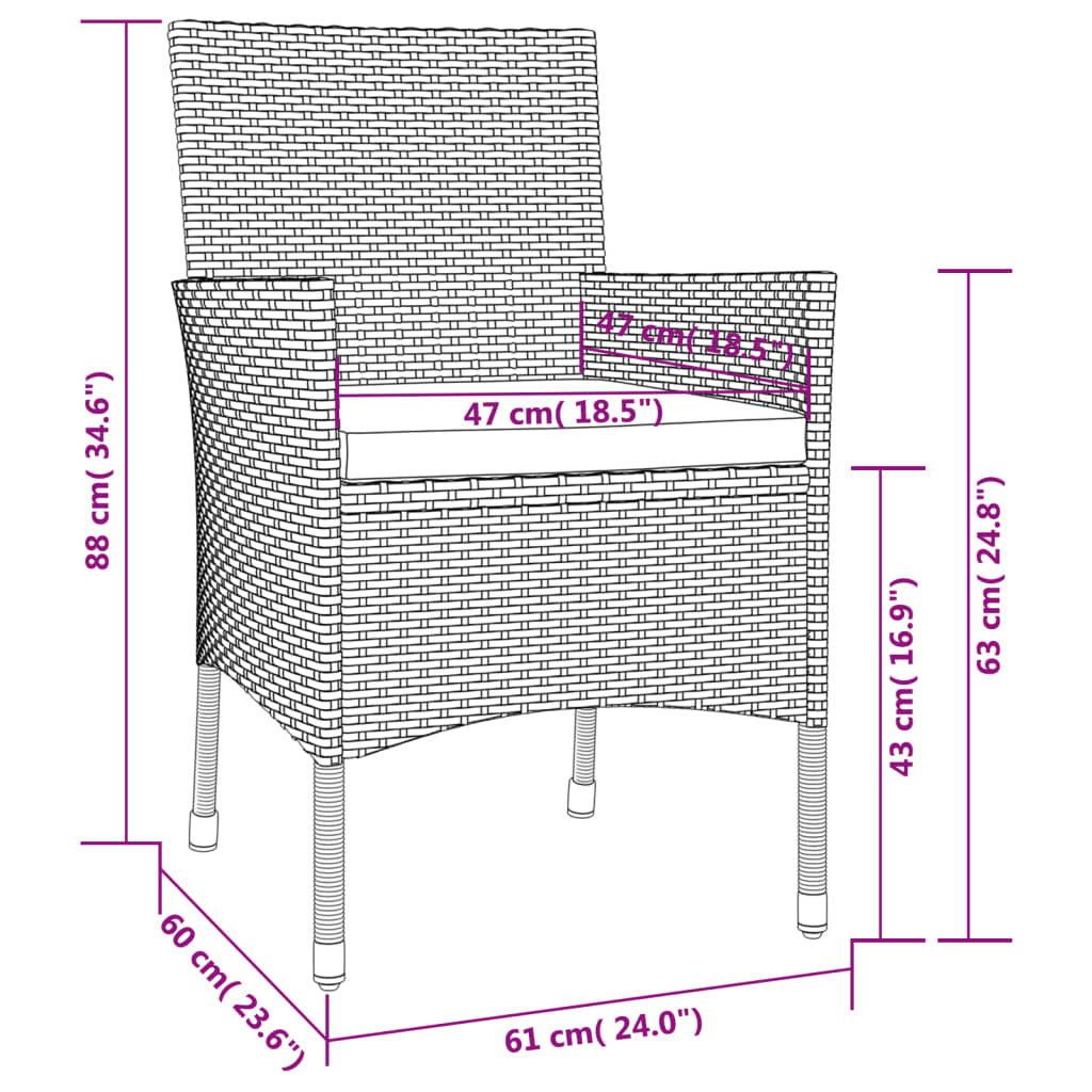 vidaXL Garden Chairs with Cushions 4 pcs Black Poly Rattan