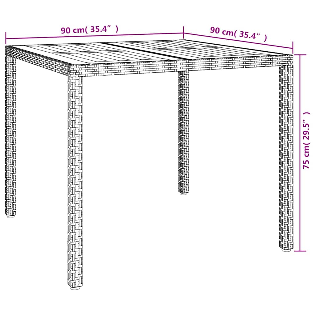 Garden Table Grey 90 x 90 x 75 cm Poly Rattan