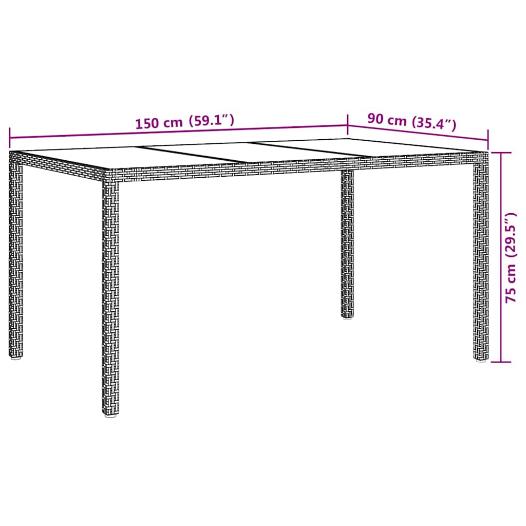 Garden Table Black 150 x 90 x 75 cm Poly Rattan