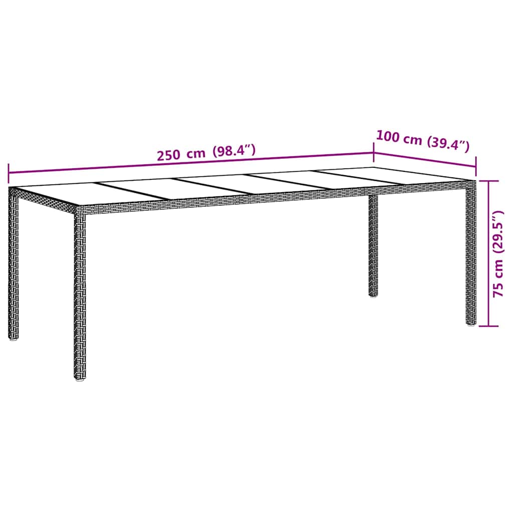 Garden Table Brown 250 x 100 x 75 cm Poly Rattan