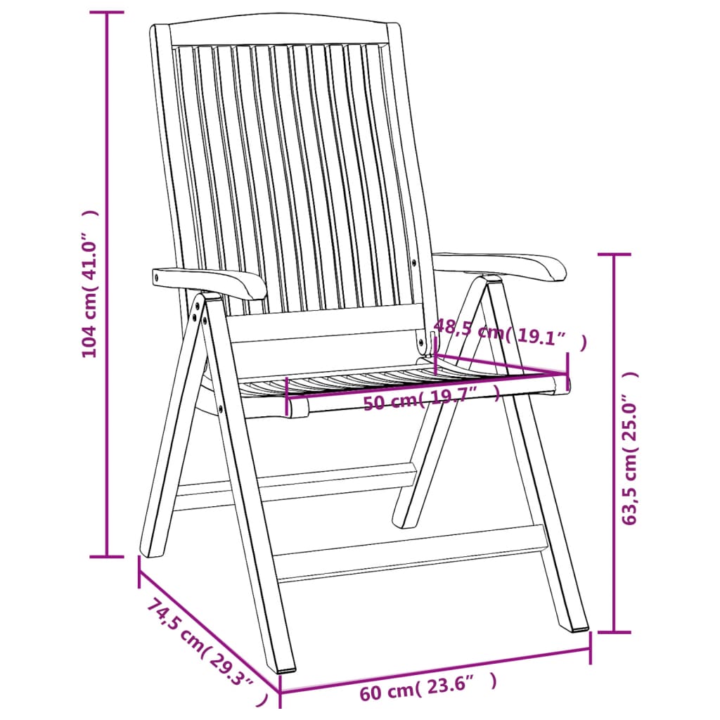 Reclining Garden Chair | Set of 6 | Natural teak | Solid teak wood