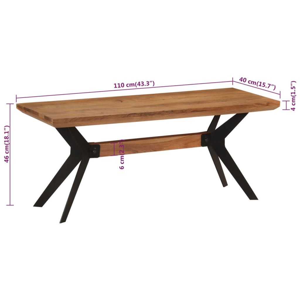 vidaXL Dining Bench 110x40x46 cm Solid Wood Acacia and Steel