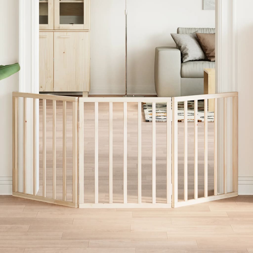 Dog Gate Foldable 3 Panels 150 cm Poplar Wood