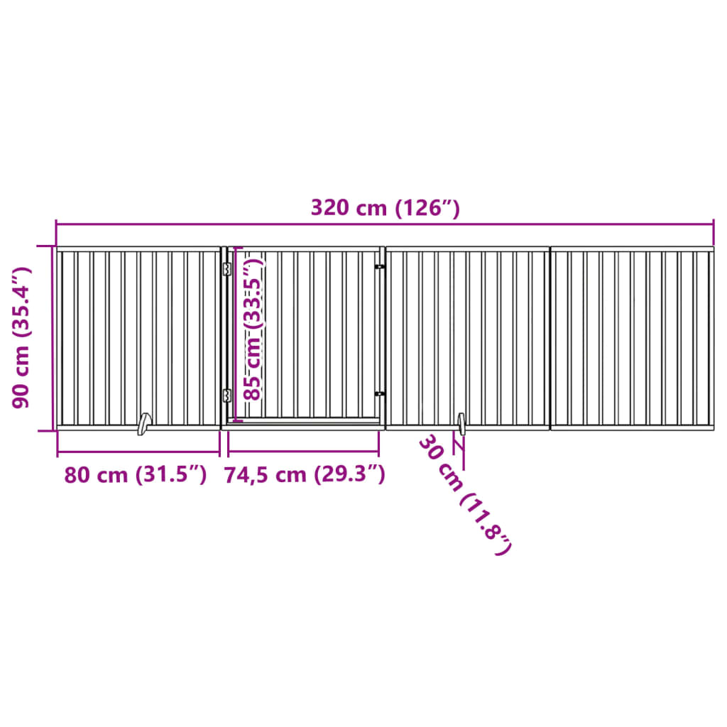 Dog Gate with Door Foldable 4 Panels 320 cm Poplar Wood