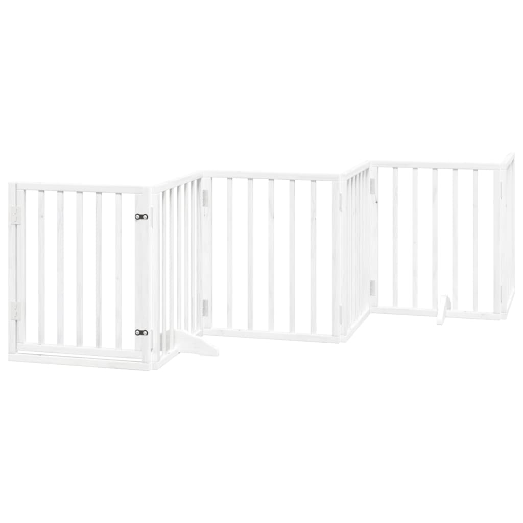 vidaXL Dog Gate with Door Foldable 6 Panels White 300 cm Poplar Wood