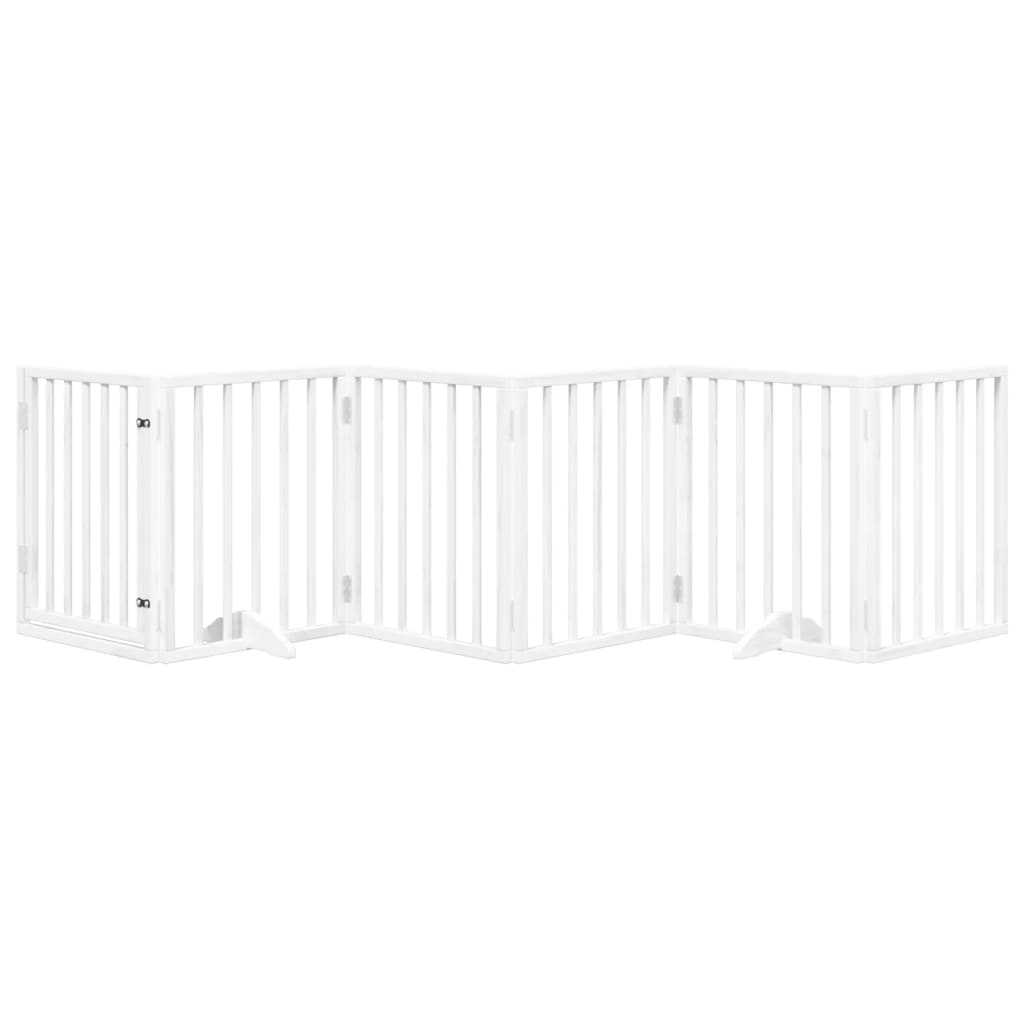 vidaXL Dog Gate with Door Foldable 6 Panels White 300 cm Poplar Wood