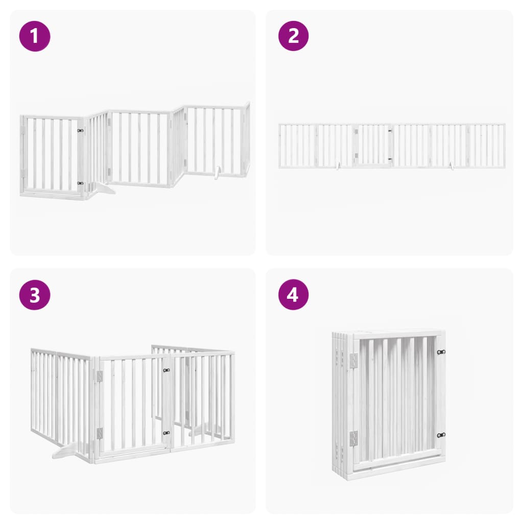 vidaXL Dog Gate with Door Foldable 6 Panels White 300 cm Poplar Wood