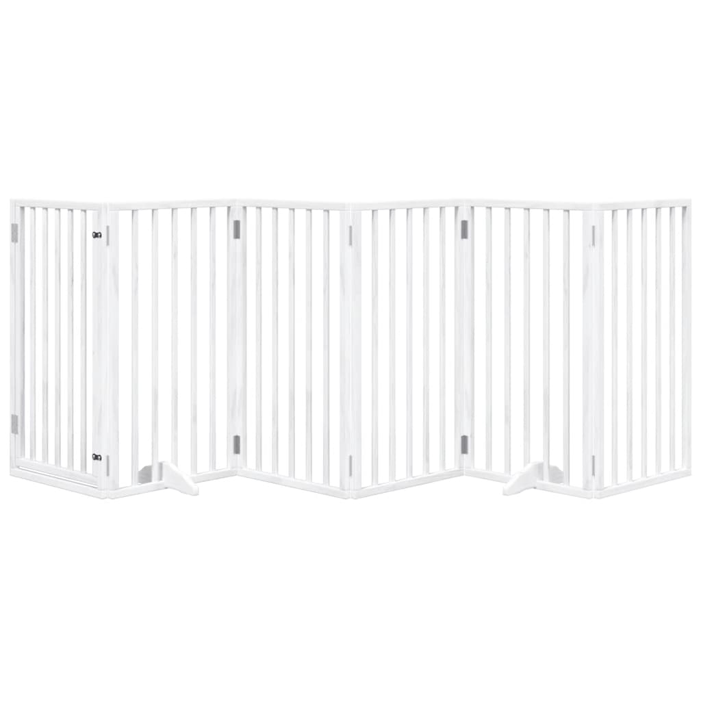 Dog Gate with Door Foldable 6 Panels White 300 cm Poplar Wood