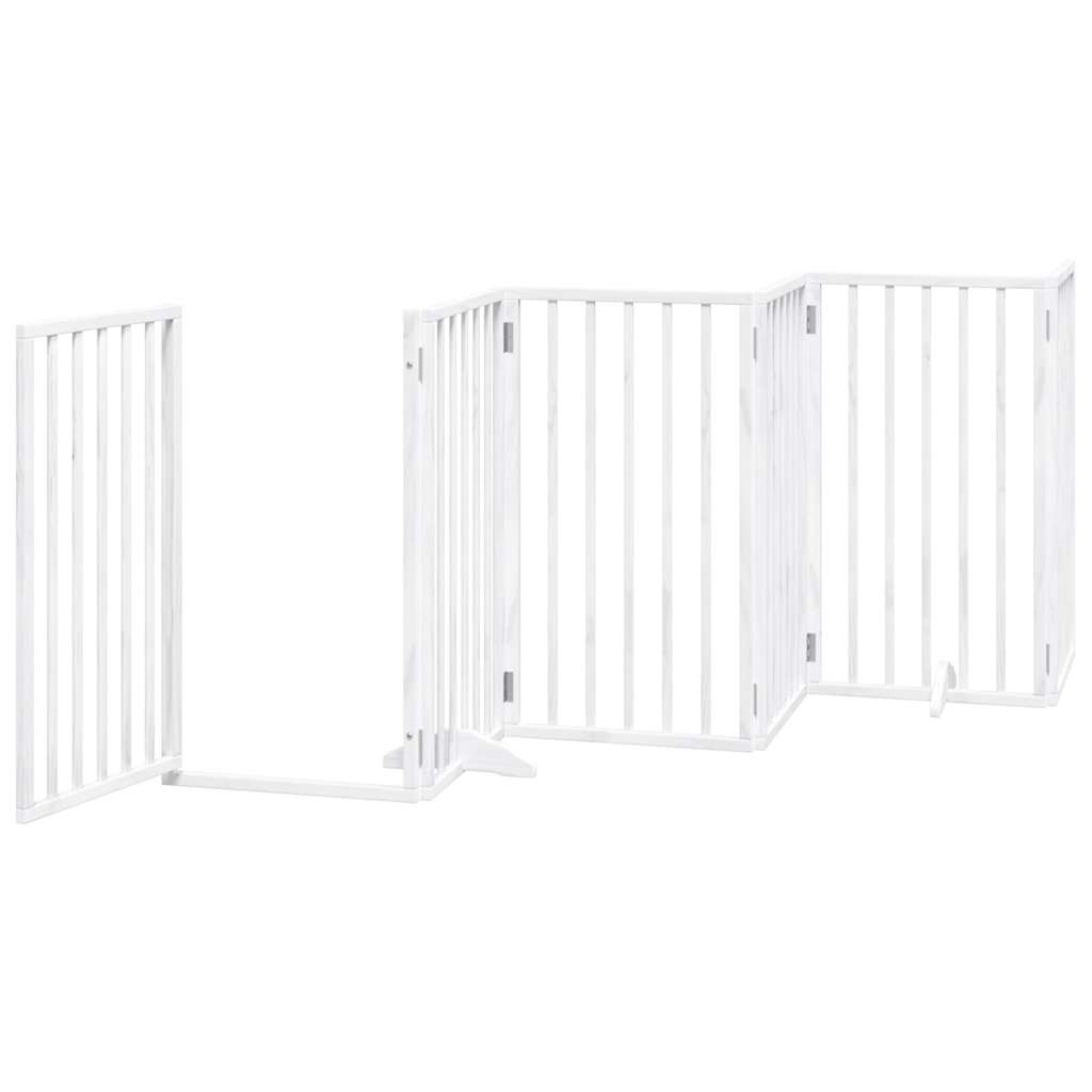 Dog Gate with Door Foldable 6 Panels White 300 cm Poplar Wood