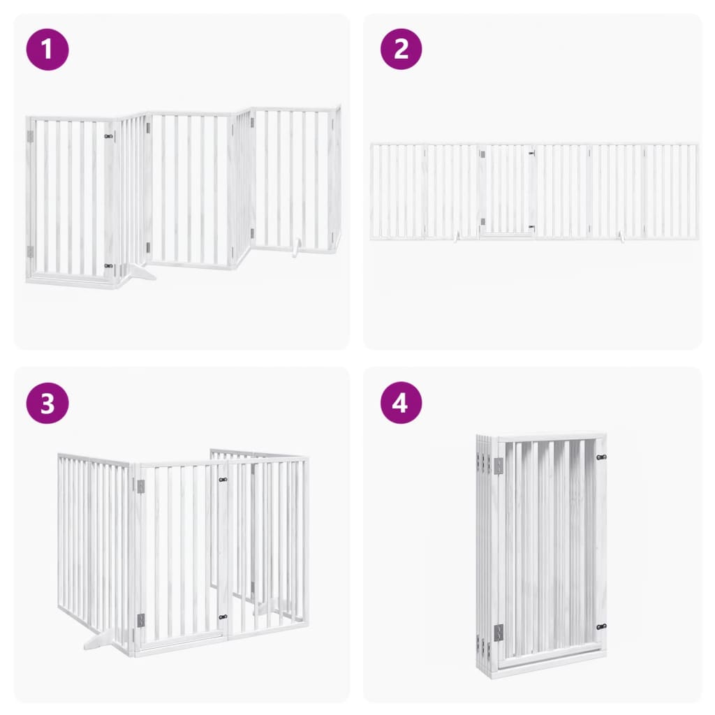 vidaXL Dog Gate with Door Foldable 6 Panels White 300 cm Poplar Wood