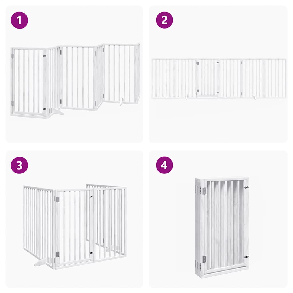 Dog Gate with Door Foldable 6 Panels White 300 cm Poplar Wood