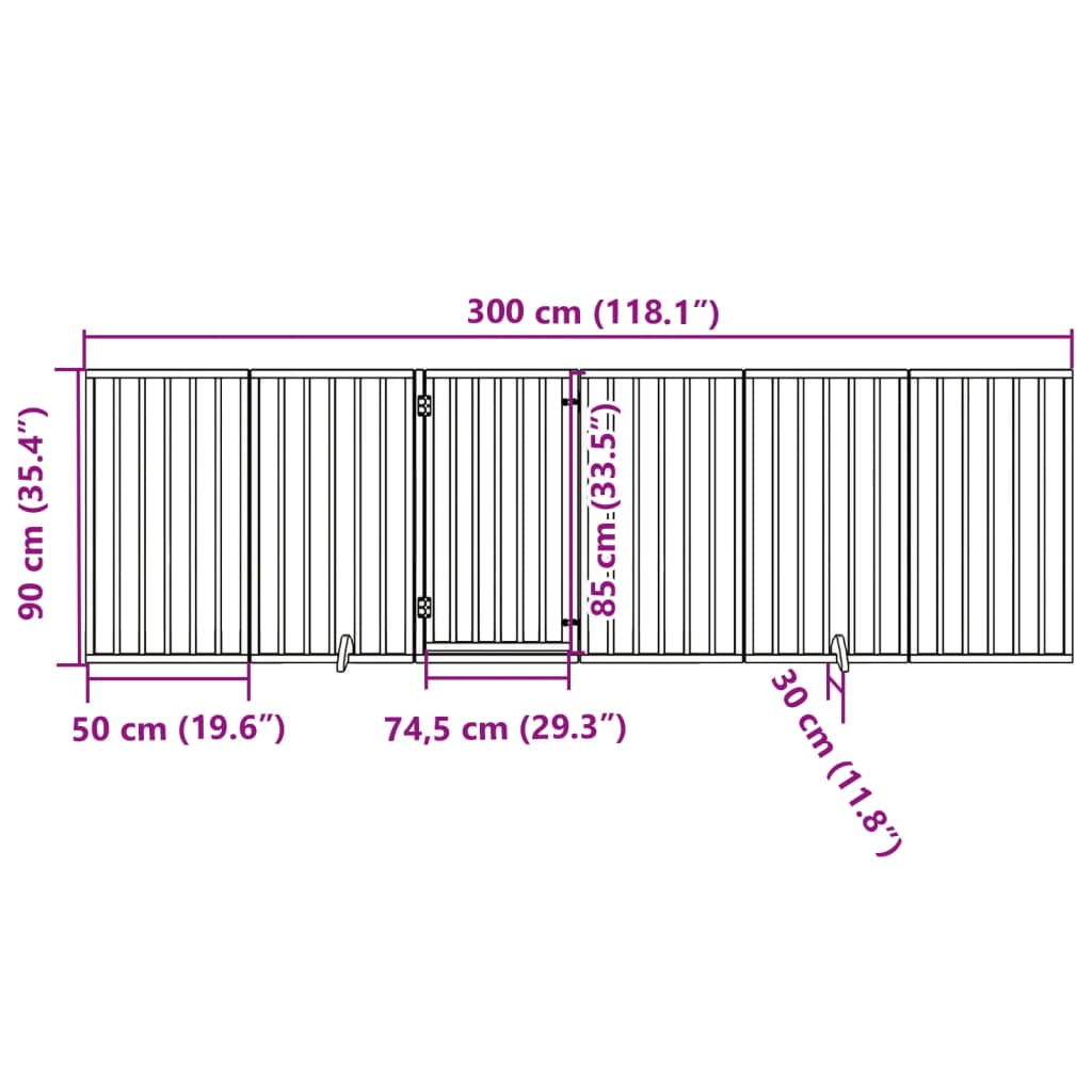 vidaXL Dog Gate with Door Foldable 6 Panels White 300 cm Poplar Wood