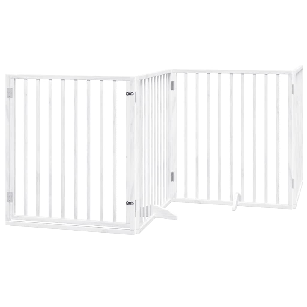 vidaXL Dog Gate with Door Foldable 4 Panels White 320 cm Poplar Wood