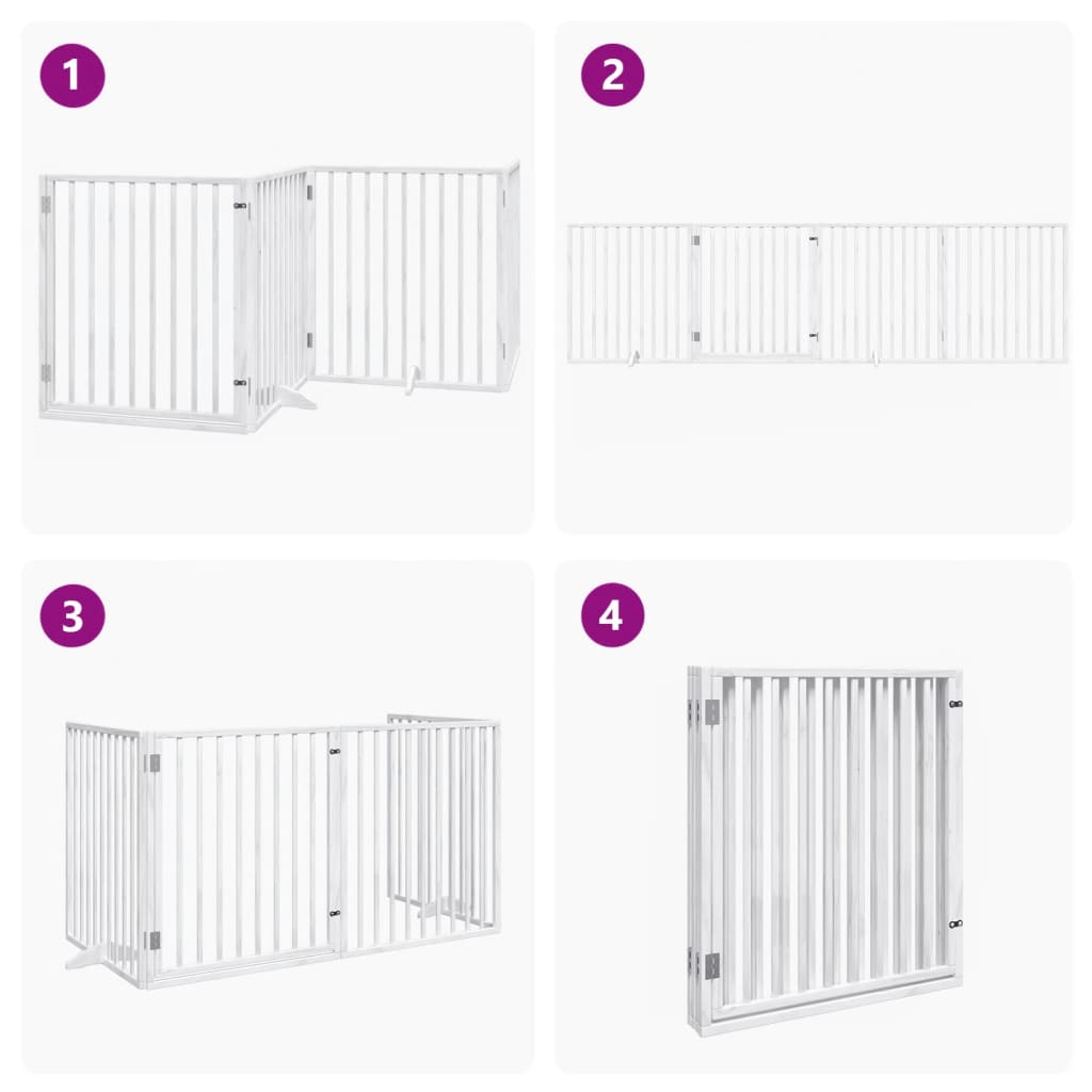 vidaXL Dog Gate with Door Foldable 4 Panels White 320 cm Poplar Wood