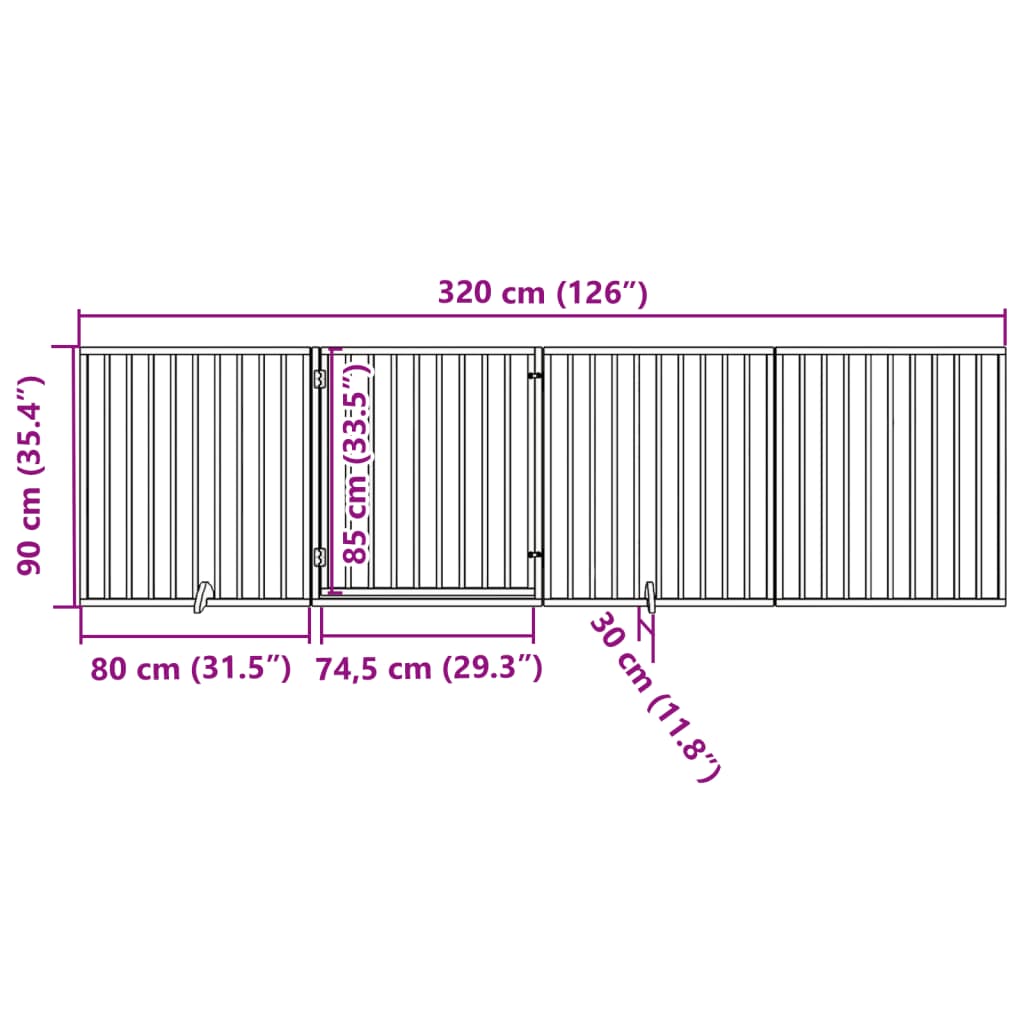 vidaXL Dog Gate with Door Foldable 4 Panels White 320 cm Poplar Wood