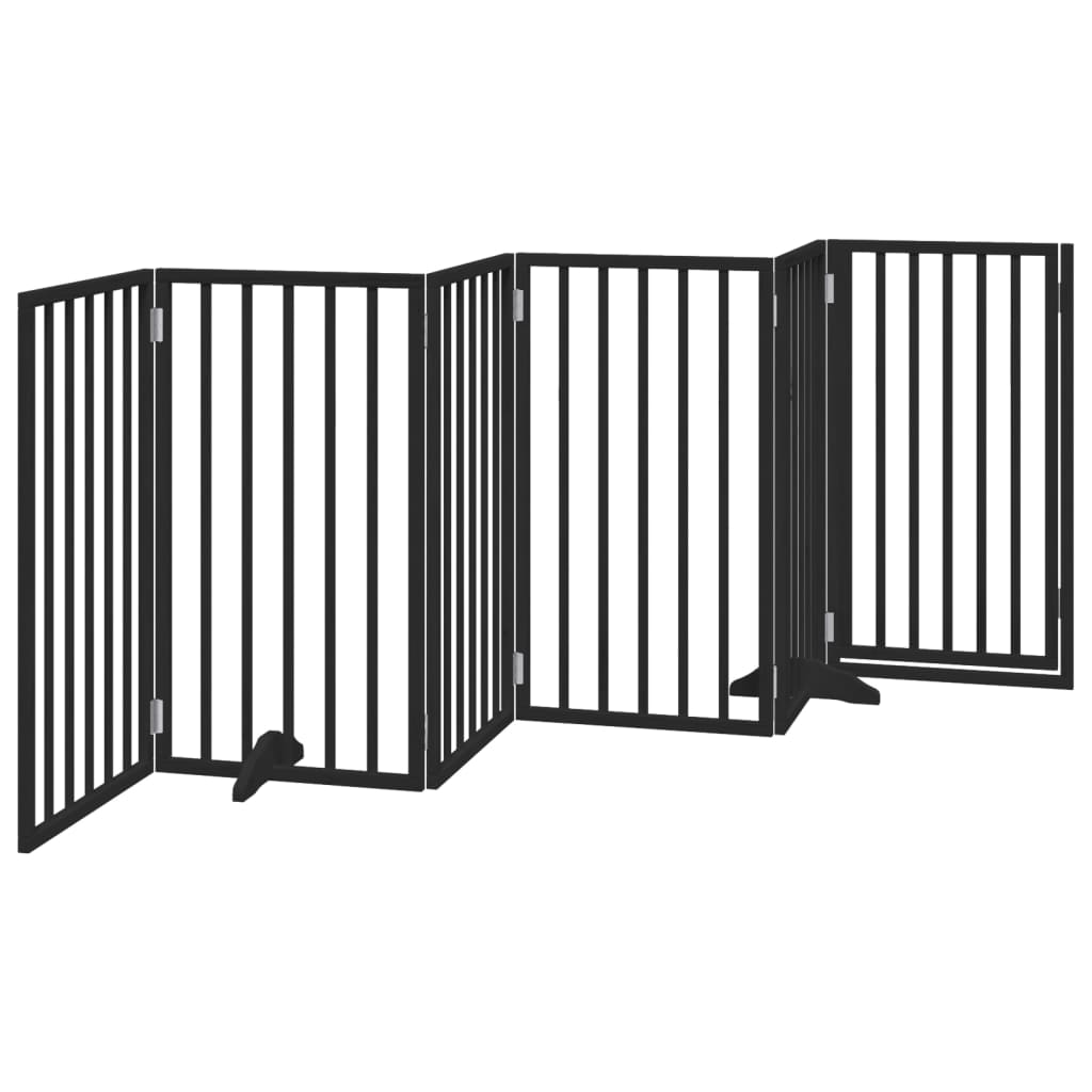 vidaXL Dog Gate with Door Foldable 6 Panels Black 300 cm Poplar Wood