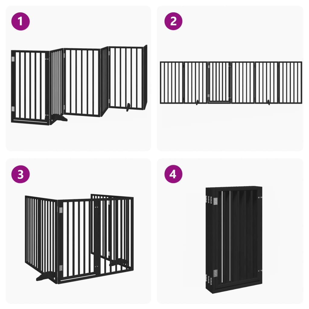 vidaXL Dog Gate with Door Foldable 6 Panels Black 300 cm Poplar Wood