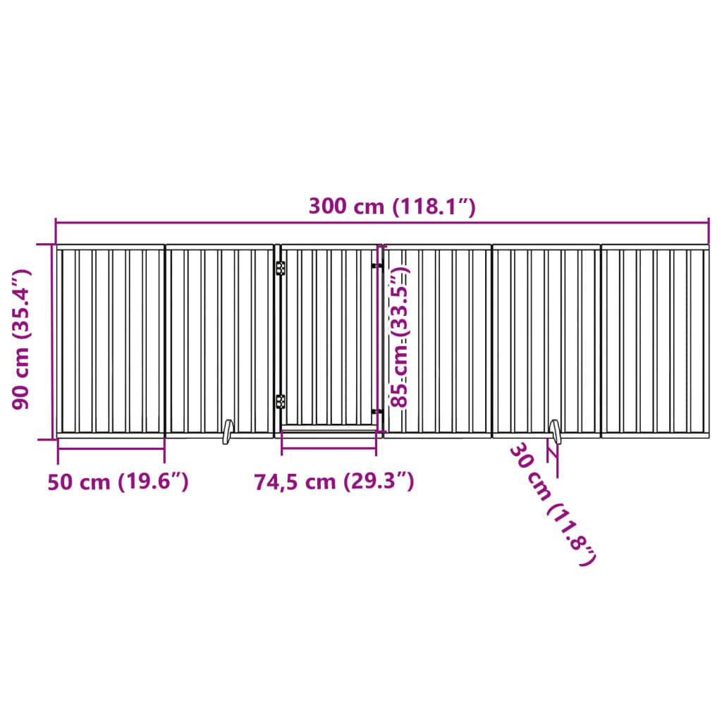 vidaXL Dog Gate with Door Foldable 6 Panels Black 300 cm Poplar Wood