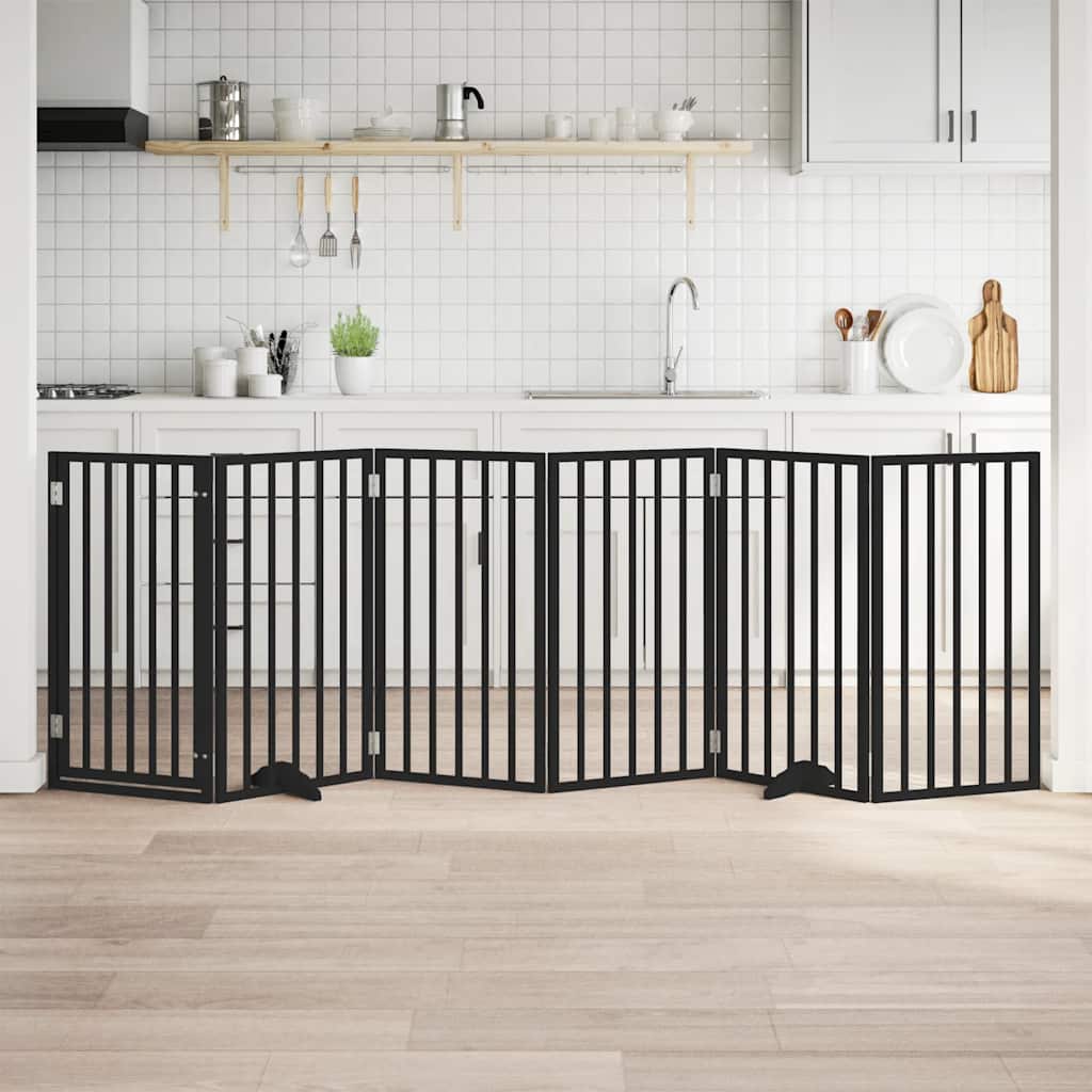 Dog Gate with Door Foldable 6 Panels Black 300 cm Poplar Wood