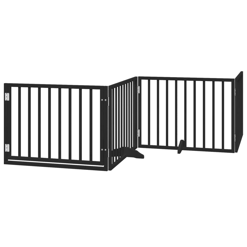 vidaXL Dog Gate with Door Foldable 4 Panels Black 320 cm Poplar Wood