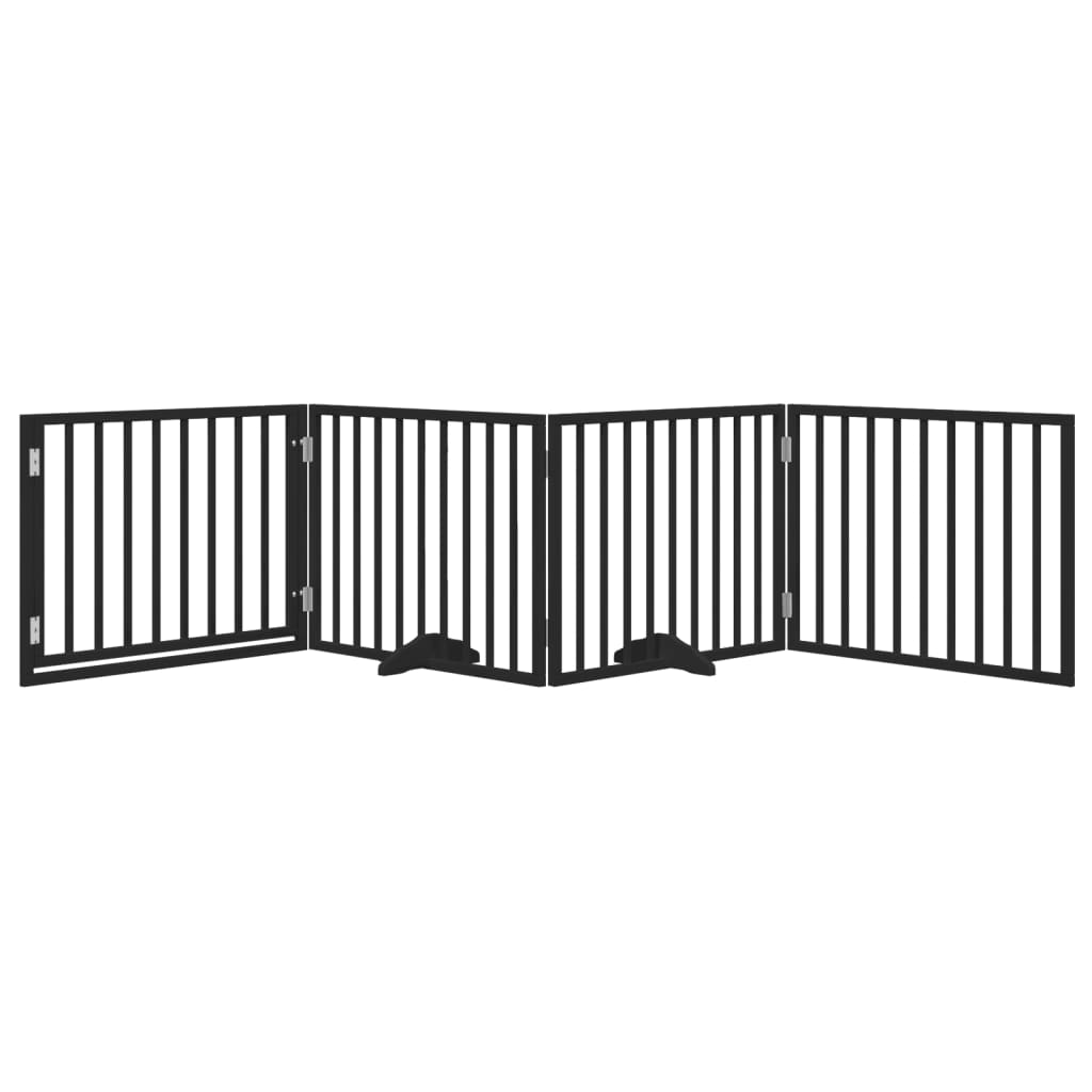 vidaXL Dog Gate with Door Foldable 4 Panels Black 320 cm Poplar Wood