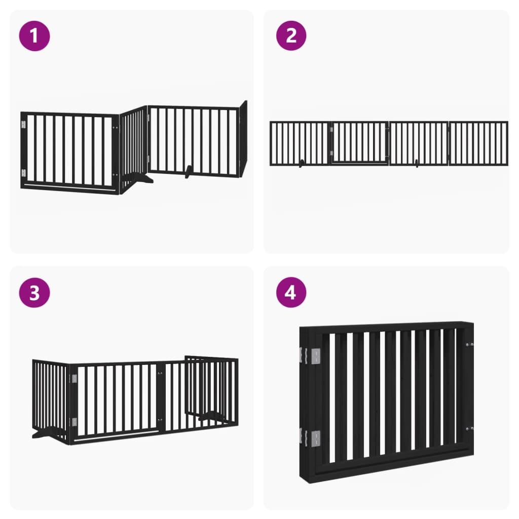 vidaXL Dog Gate with Door Foldable 4 Panels Black 320 cm Poplar Wood