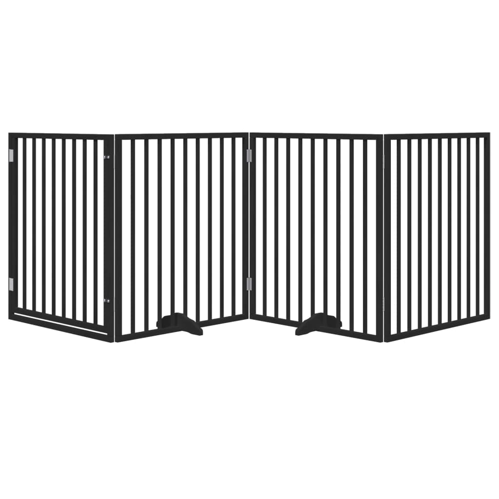 Dog Gate with Door Foldable 4 Panels Black 320 cm Poplar Wood
