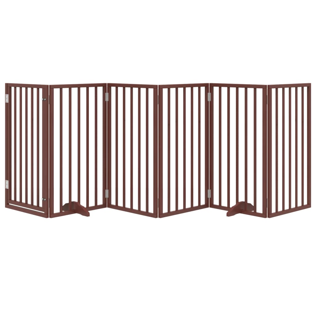 vidaXL Dog Gate with Door Foldable 6 Panels Brown 300 cm Poplar Wood