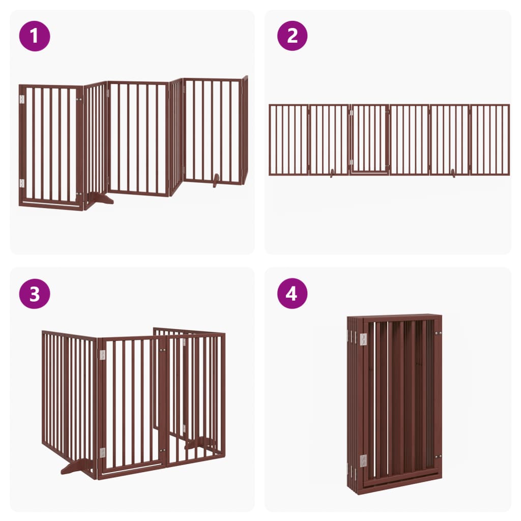 vidaXL Dog Gate with Door Foldable 6 Panels Brown 300 cm Poplar Wood