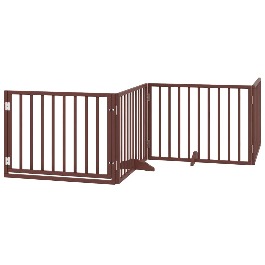 vidaXL Dog Gate with Door Foldable 4 Panels Brown 320 cm Poplar Wood