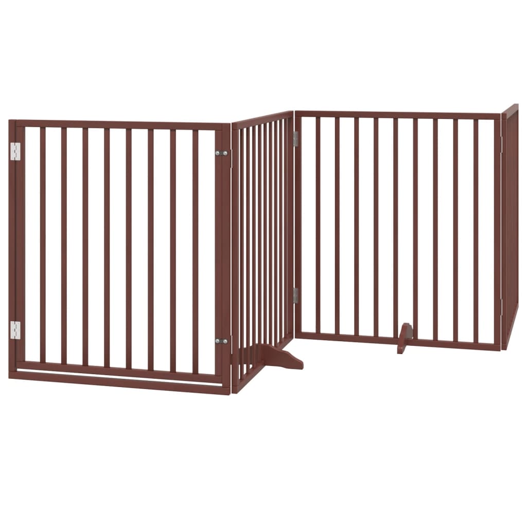 vidaXL Dog Gate with Door Foldable 4 Panels Brown 320 cm Poplar Wood