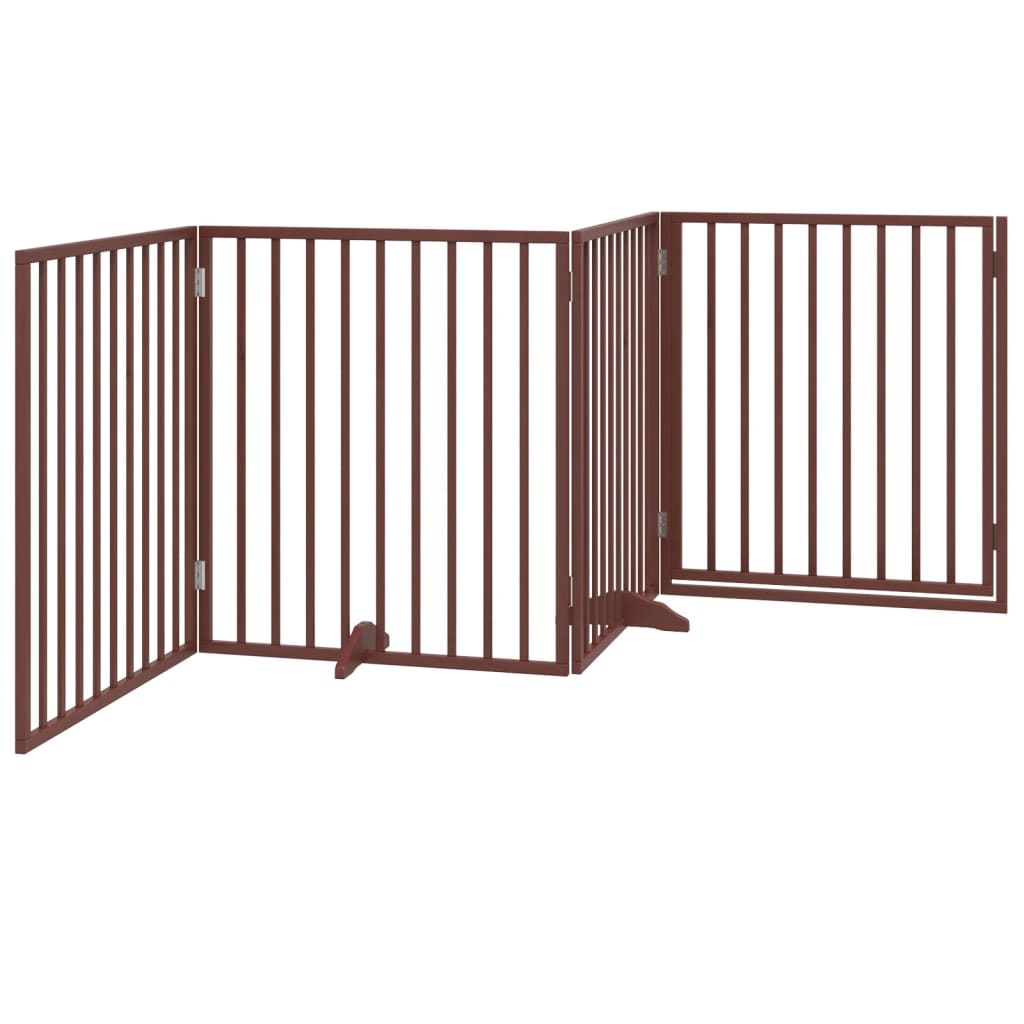 vidaXL Dog Gate with Door Foldable 4 Panels Brown 320 cm Poplar Wood