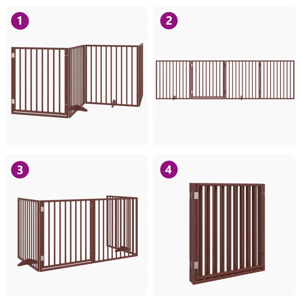 vidaXL Dog Gate with Door Foldable 4 Panels Brown 320 cm Poplar Wood