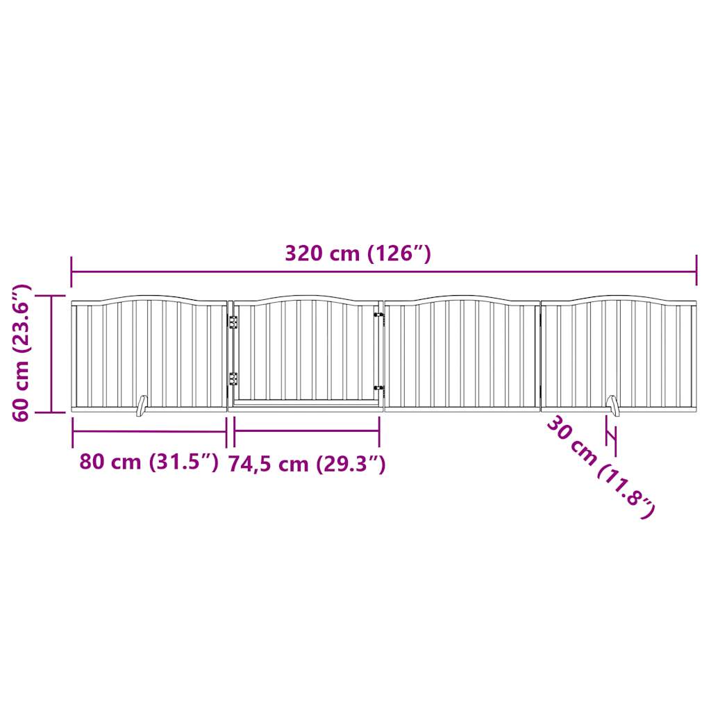 vidaXL Dog Gate with Door Foldable 4 Panels 320 cm Poplar Wood