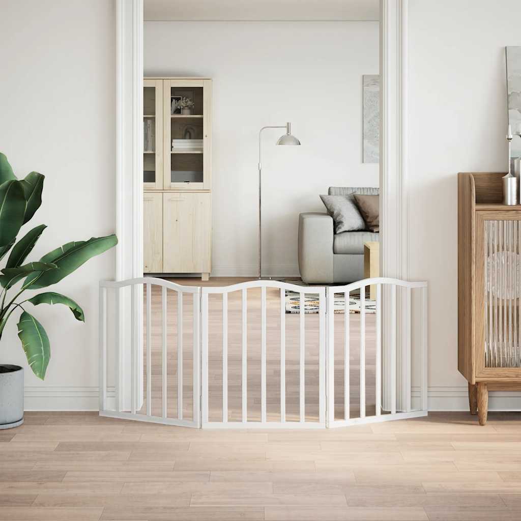 Dog Gate Foldable 3 Panels White 150 cm Poplar Wood