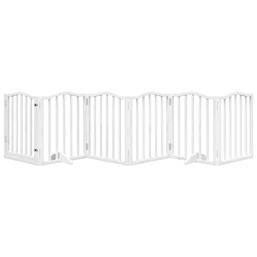 vidaXL Dog Gate with Door Foldable 6 Panels White 300 cm Poplar Wood