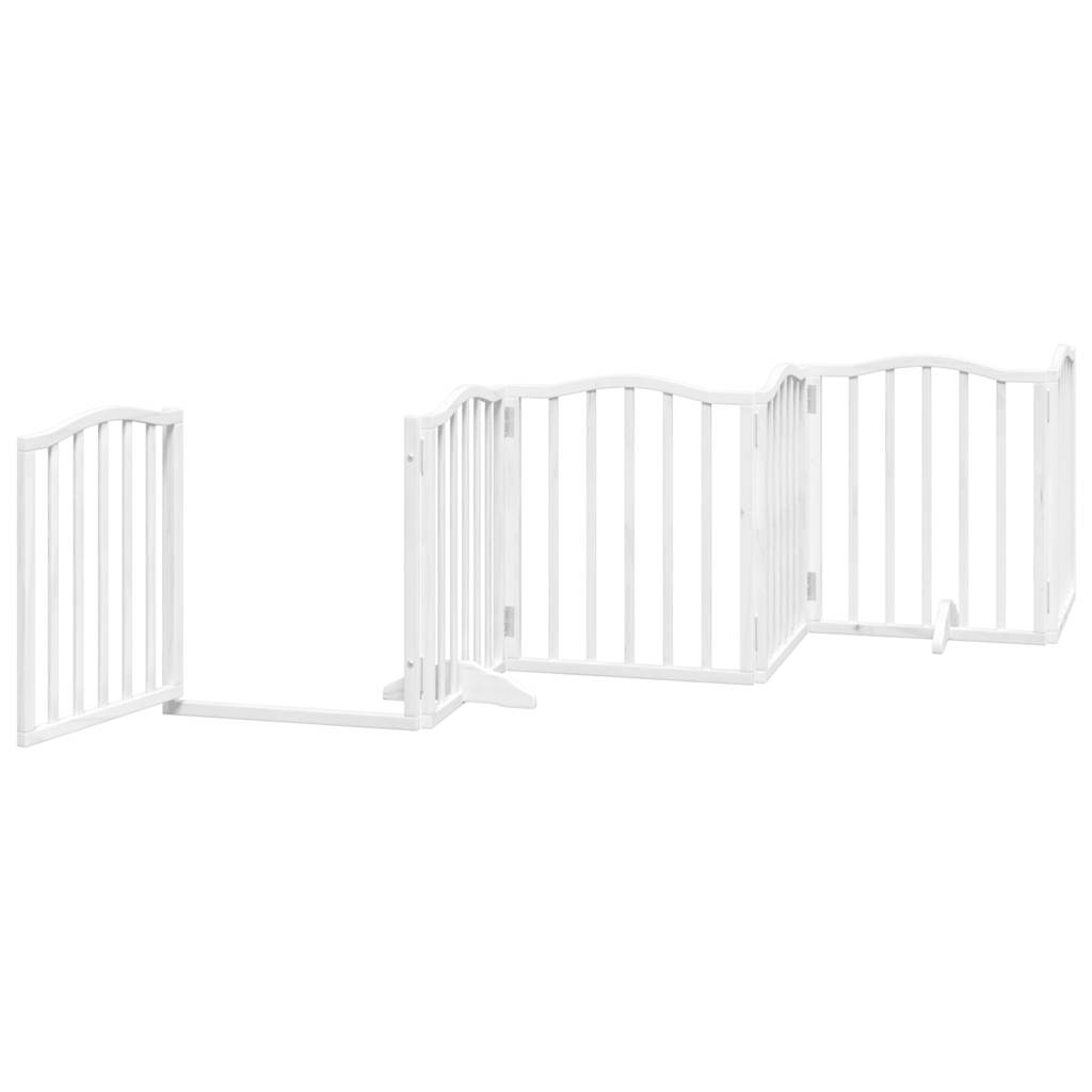 Dog Gate with Door Foldable 6 Panels White 300 cm Poplar Wood