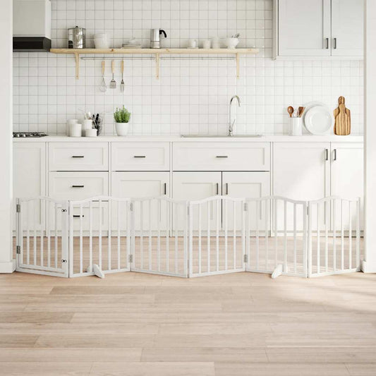 Dog Gate with Door Foldable 6 Panels White 300 cm Poplar Wood