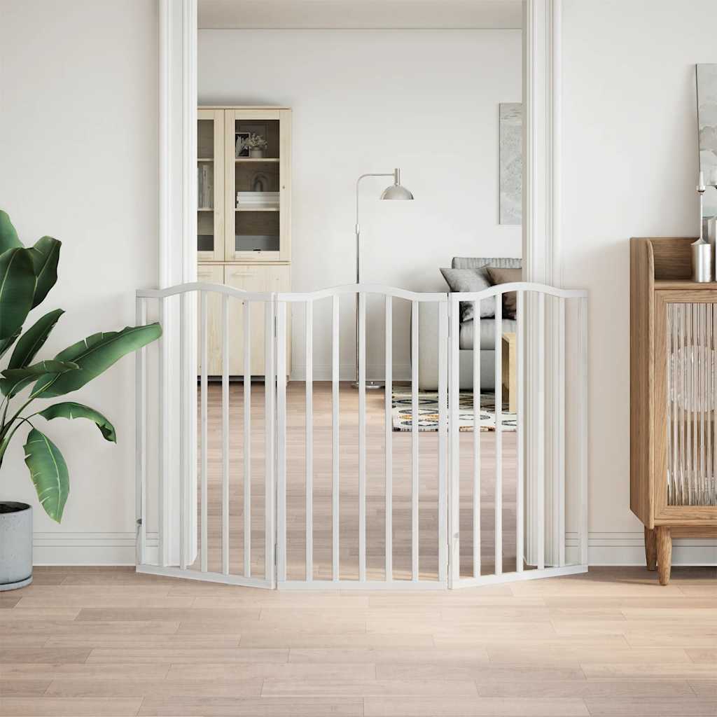 Dog Gate Foldable 3 Panels White 150 cm Poplar Wood