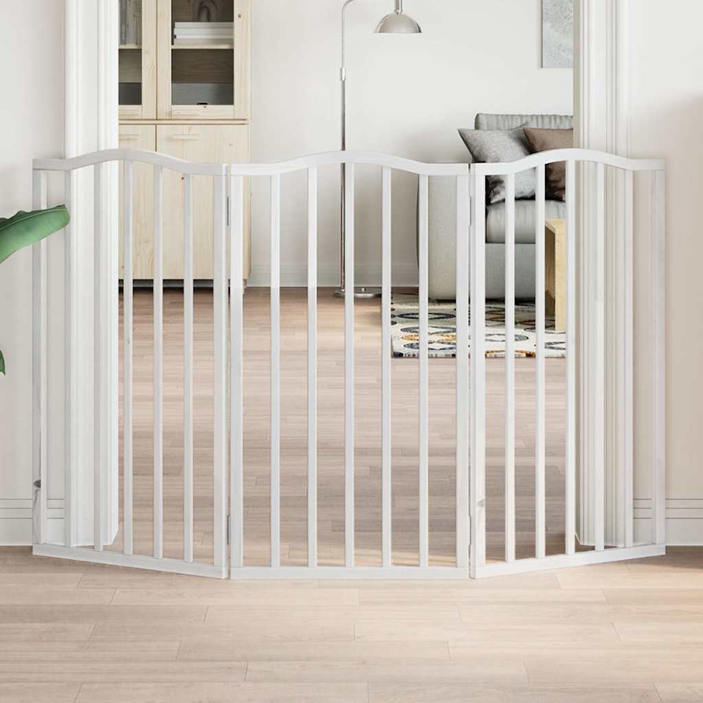 Dog Gate Foldable 3 Panels White 150 cm Poplar Wood